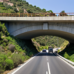 **Image Prompt:** A lush green wildlife bridge ("ecoducto") spanning a busy highway in Spain. Iberian lynx are cautiously crossing, while cars drive underneath. The bridge is densely vegetated with native plants, seamlessly blending into the surrounding landscape. Focus on conveying a sense of safety and connectivity for the wildlife.