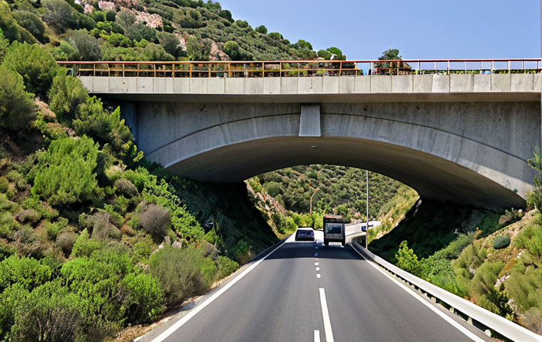 **Image Prompt:** A lush green wildlife bridge ("ecoducto") spanning a busy highway in Spain. Iberian lynx are cautiously crossing, while cars drive underneath. The bridge is densely vegetated with native plants, seamlessly blending into the surrounding landscape. Focus on conveying a sense of safety and connectivity for the wildlife.