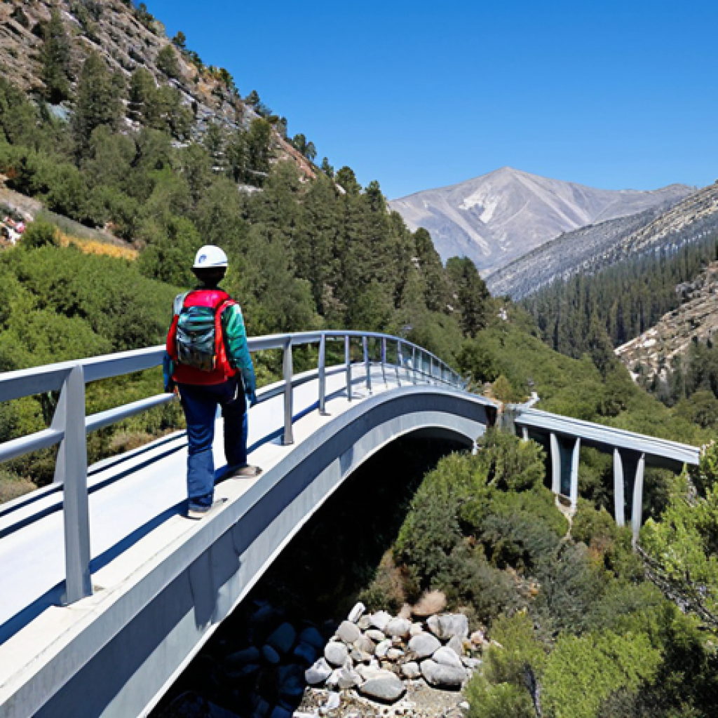 **

A professional female ecologist in appropriate outdoor gear, fully clothed, inspecting a newly constructed wildlife crossing bridge in the Sierra Nevada mountains, California. Bridge is covered in native vegetation. Safe for work, perfect anatomy, natural pose, professional photograph, high quality, family-friendly.

**