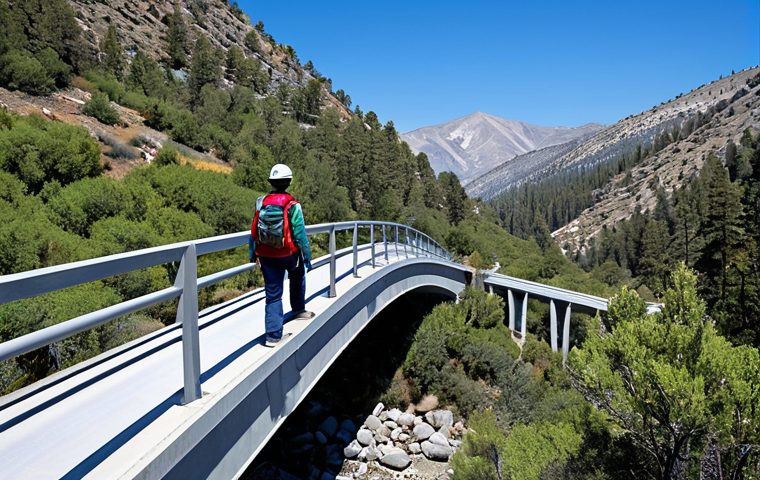 **
A professional female ecologist in appropriate outdoor gear, fully clothed, inspecting a newly constructed wildlife crossing bridge in the Sierra Nevada mountains, California. Bridge is covered in native vegetation. Safe for work, perfect anatomy, natural pose, professional photograph, high quality, family-friendly.
**