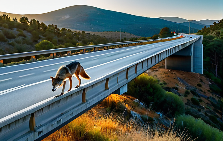 Wildlife Crossing**
"A majestic Iberian wolf, fully clothed in its natural fur, carefully traversing a wildlife overpass covered in native vegetation above a busy highway in the Sierra de Guadarrama. The scene is set during golden hour, with a warm, natural light illuminating the wolf. The landscape includes a blend of forested hills and open meadows. safe for work, appropriate content, professional wildlife photography, perfect anatomy, correct proportions, well-formed paws, family-friendly."
**