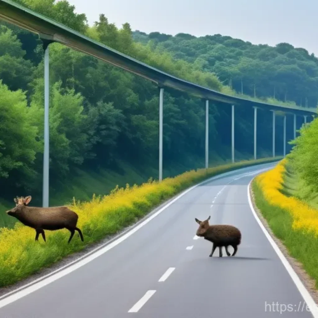 생태통로의 성공적인 디자인 요소 - **Prompt 1: "A panoramic, vibrant illustration of a beautifully integrated ecoduct spanning a multi-...
