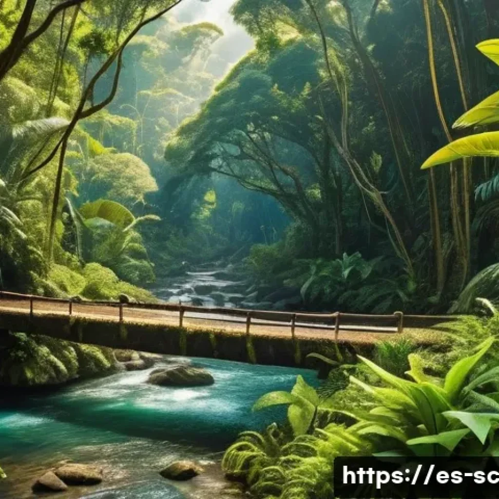 생태통로와 기후 변화의 연관성 - A lush ecological corridor in a vibrant Mesoamerican tropical forest, featuring dense, diverse veget...
