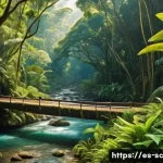 생태통로와 기후 변화의 연관성 - A lush ecological corridor in a vibrant Mesoamerican tropical forest, featuring dense, diverse veget...