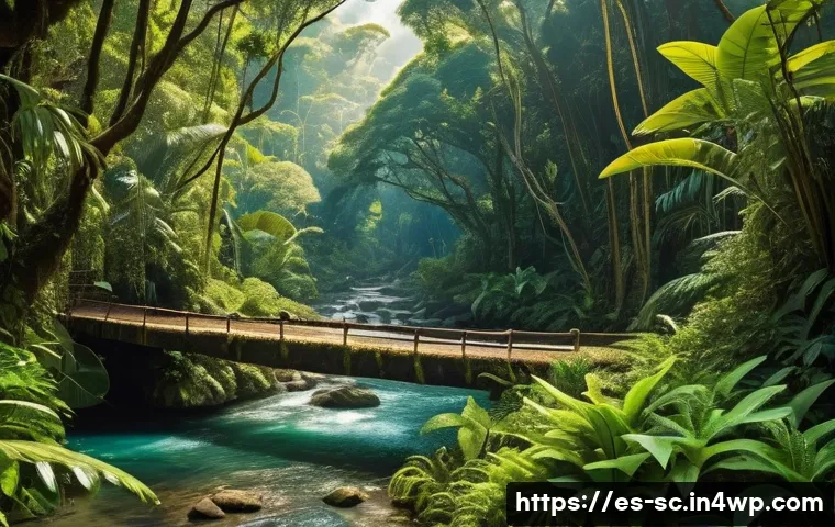 생태통로와 기후 변화의 연관성 - A lush ecological corridor in a vibrant Mesoamerican tropical forest, featuring dense, diverse veget...