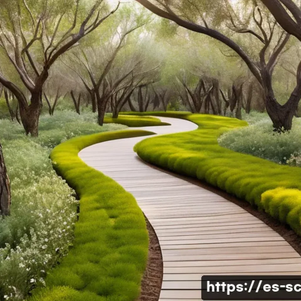 생태통로의 시각적 디자인 요소 - A serene ecological corridor in a Spanish Mediterranean landscape during spring, featuring gently cu...