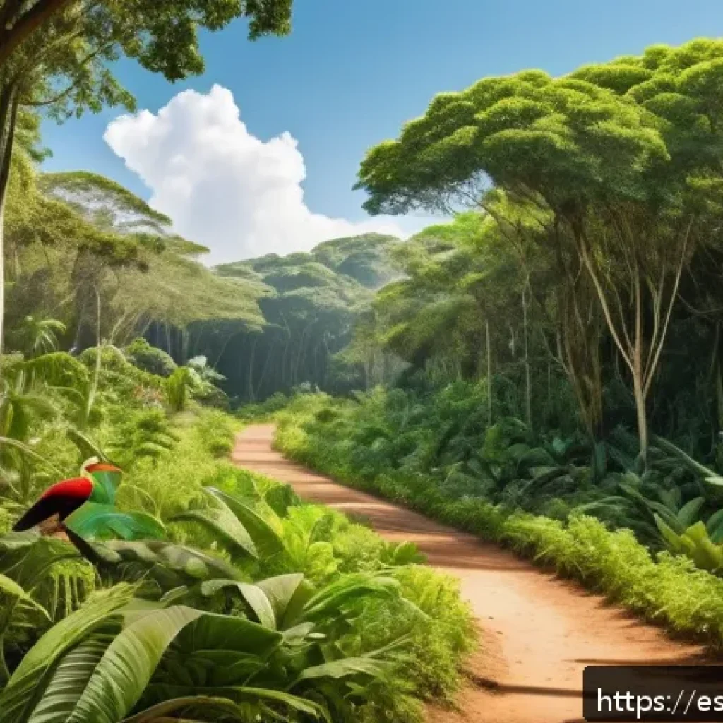생태통로 설치 후 생태계 변화 모니터링 - A vibrant ecological corridor in a Latin American tropical forest, showing a diverse array of wildli...