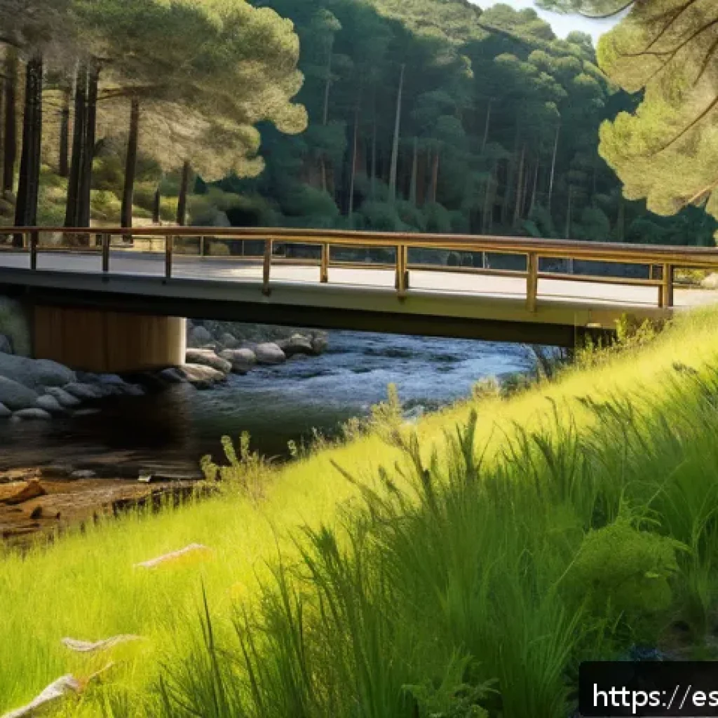 생태통로와 생물 다양성 법률 - A vibrant green ecological corridor in the Sierra de Guadarrama, Spain, featuring a dense mixed fore...